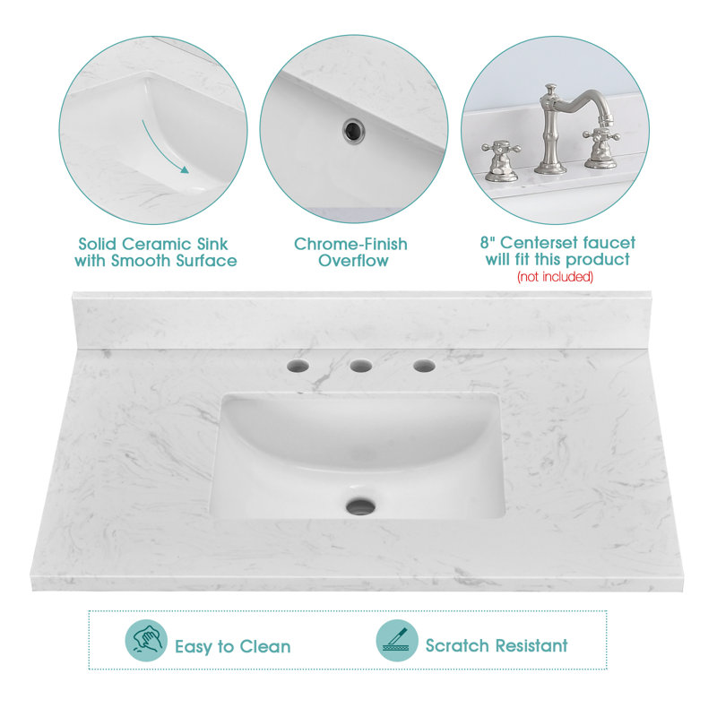 36" Engineered Stone Single Bathroom Vanity Top With Sink