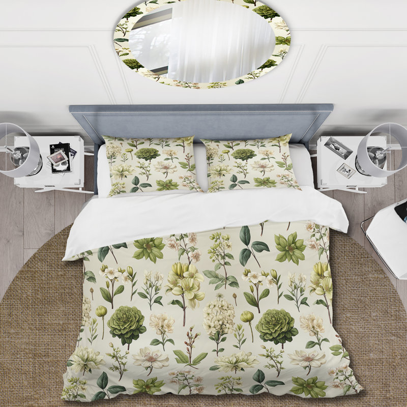 Ensemble de housse de couette Vintage Greens III - Plants, Housse de couette pour grand lit et 2 taies décor