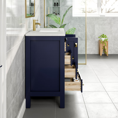 Ethyn 36"W x 18"D Bathroom Vanity with White Carrara Countertop and Undermount Porcelain Sink