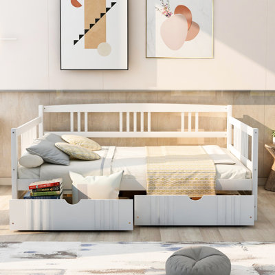 Full Size Daybed With Two Drawers In White - Quality Build, Space Saving Aspect, Multi-Functional Thing, Easy Assembly Procedure Construction, Benefit, Decoration, To Assemble Bed