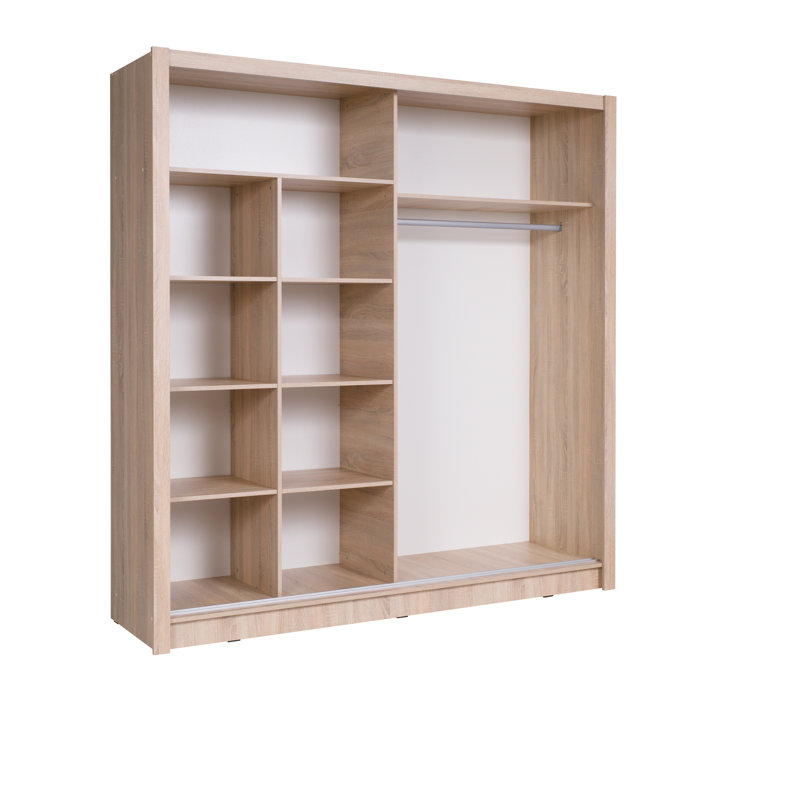 Anzlee 2 Door Laminate Wardrobe, 215cm H x 248cm W x 62cm D, Oak