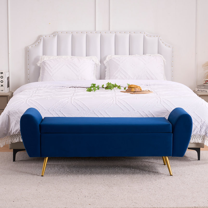Elianna 55" Storage Bench End of Bed Ottoman for King Size Bed, Navy Velvet