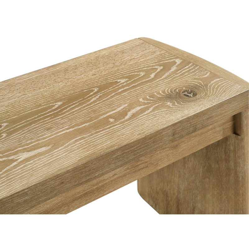 Banc contemporain de style scandinave en bois brun de 51 pouces avec placage de chêne pour la salle à manger, pieds à panneaux, plateau rectangulaire, deux sièges confortables, deux sièges inspirés, bois d'hévéa
