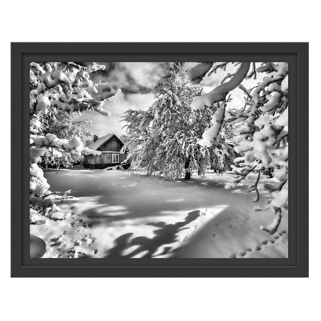 Gerahmtes Wandbild Winterlandschaft mit HÃ¼tte