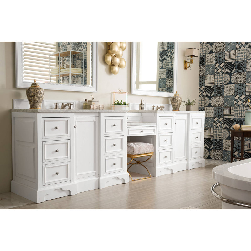 Kewstoke 118''  W Double Vanity, Bright White, Carrara White