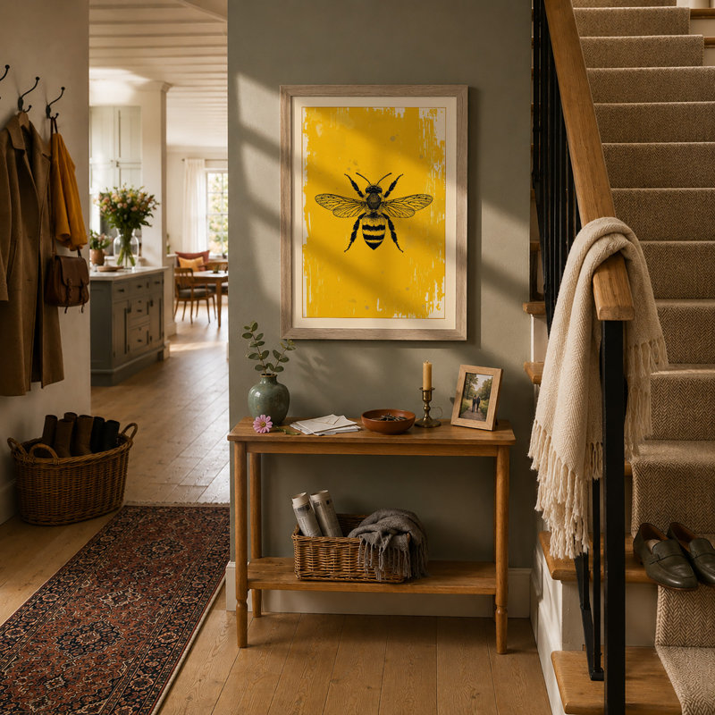 Golden Bee Graphic Art - Framed Print, A3 - 42.0 x 29.7 cm, Oak