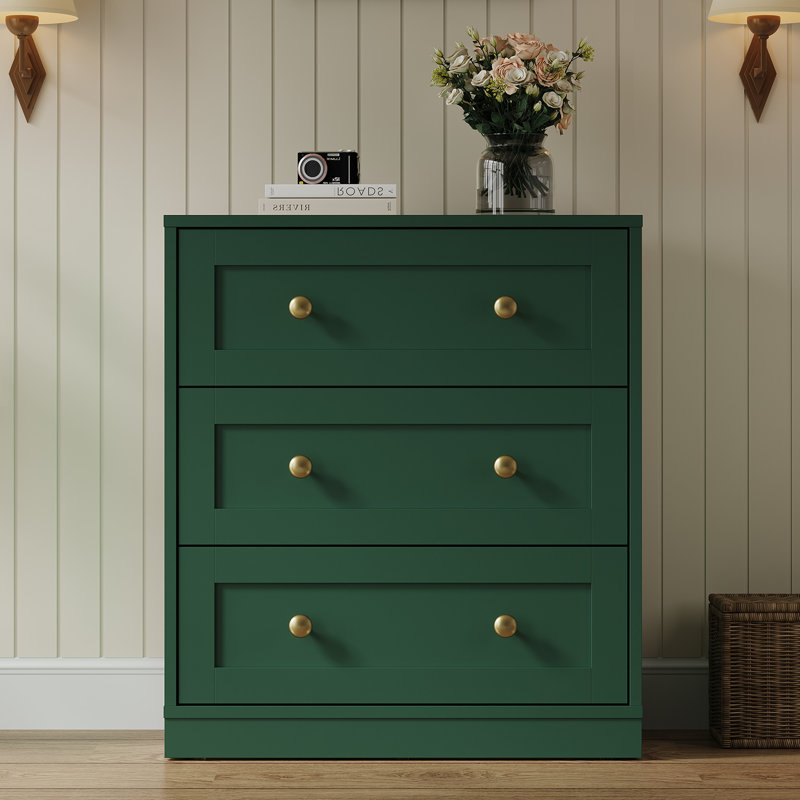 Modern Nightstand With 3 Drawers, Green