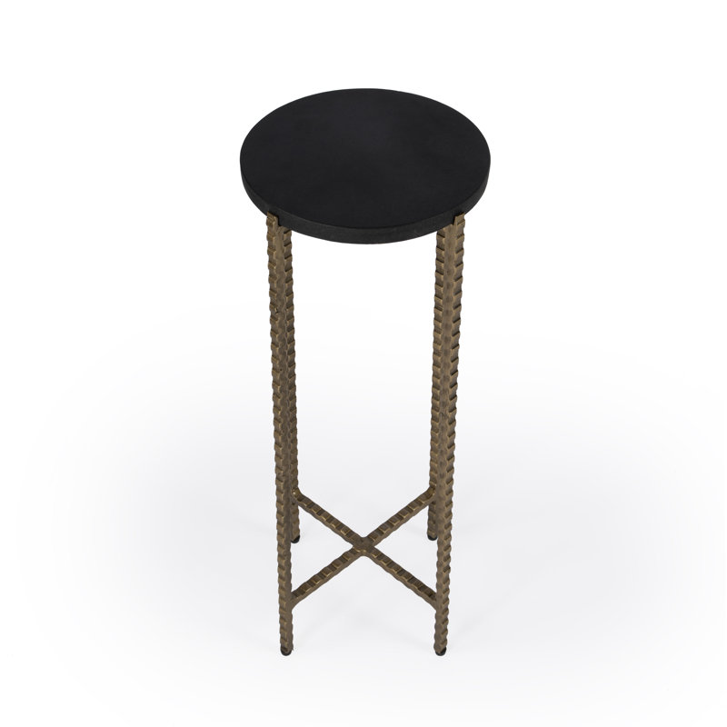 Nigella Granite Cross Legs Side Table, Black Granite/Gold