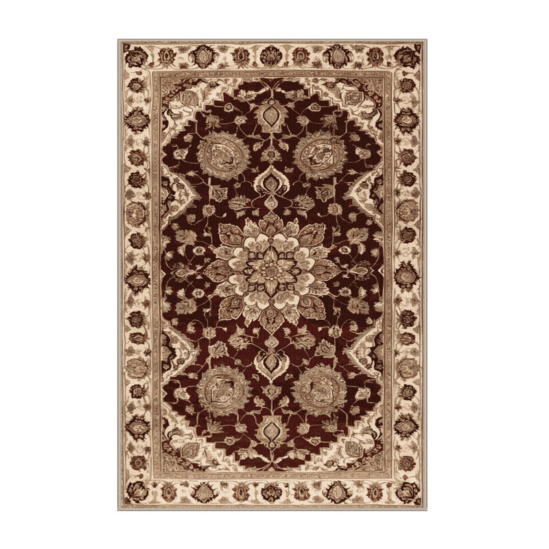 Machine Washable Persian Brown Area Rug, Rectangle 6' x 9'