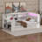 Twin Size Daybed With Trundle & Upholstered Headboard, Corner Bed With Desk, Bookcase & USB Ports, Wooden L-Shaped Daybed-124426335