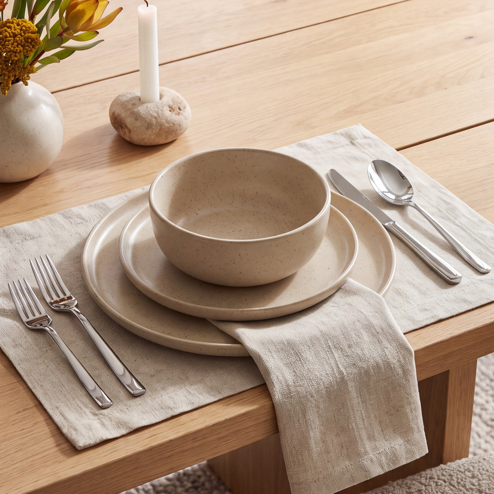 Dua Stoneware Dinnerware Set, White