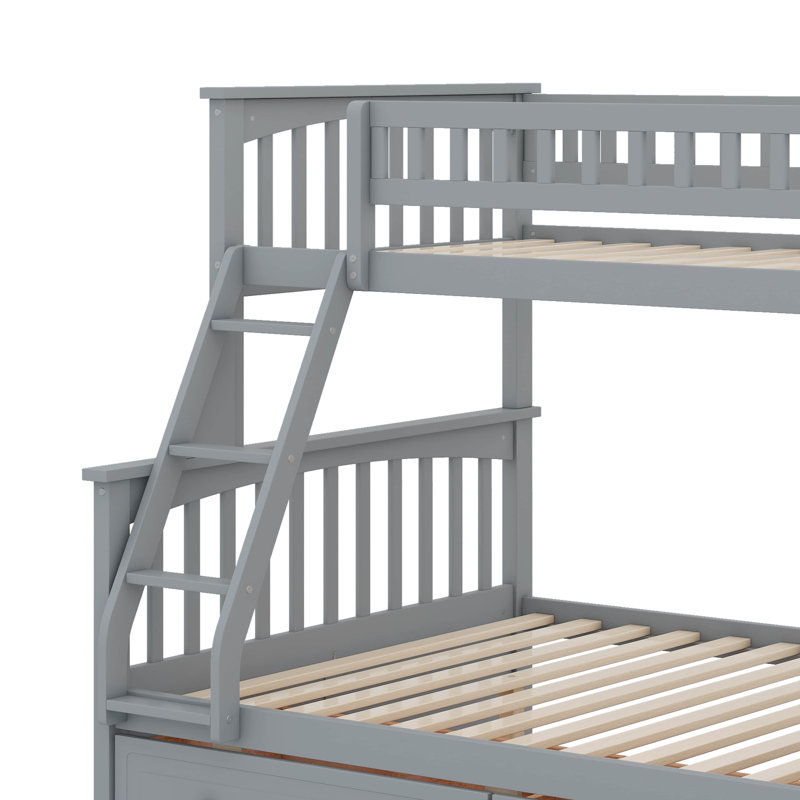 Twin Over Full Bunk Bed With Drawers, Gray