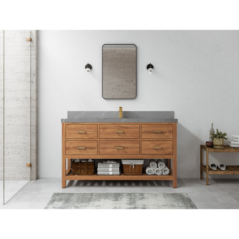 Ensemble de meuble-lavabo simple 60 po Parker, Gris Piatra