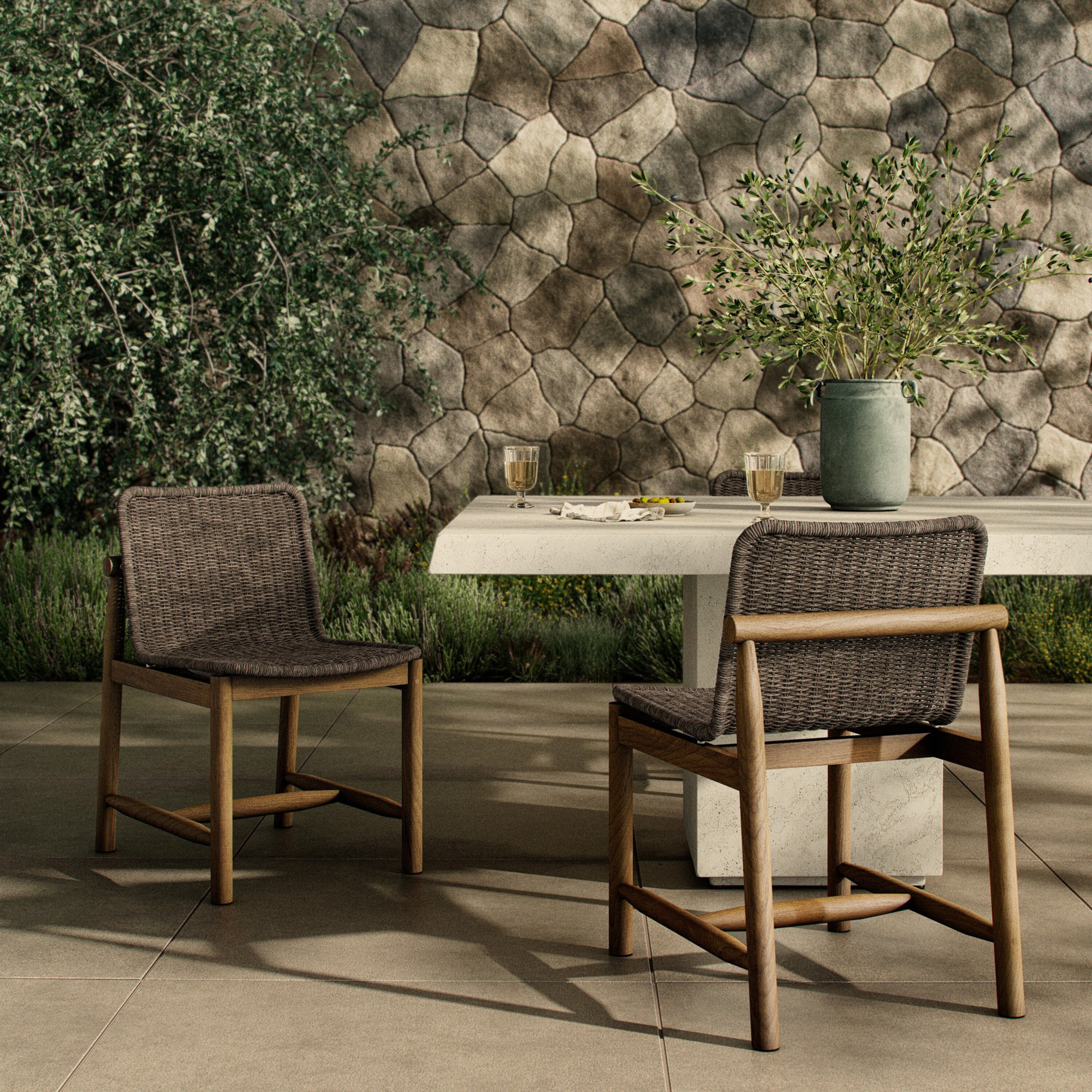 Dume Outdoor Dining Chair, Dark Gray/Dark Brown