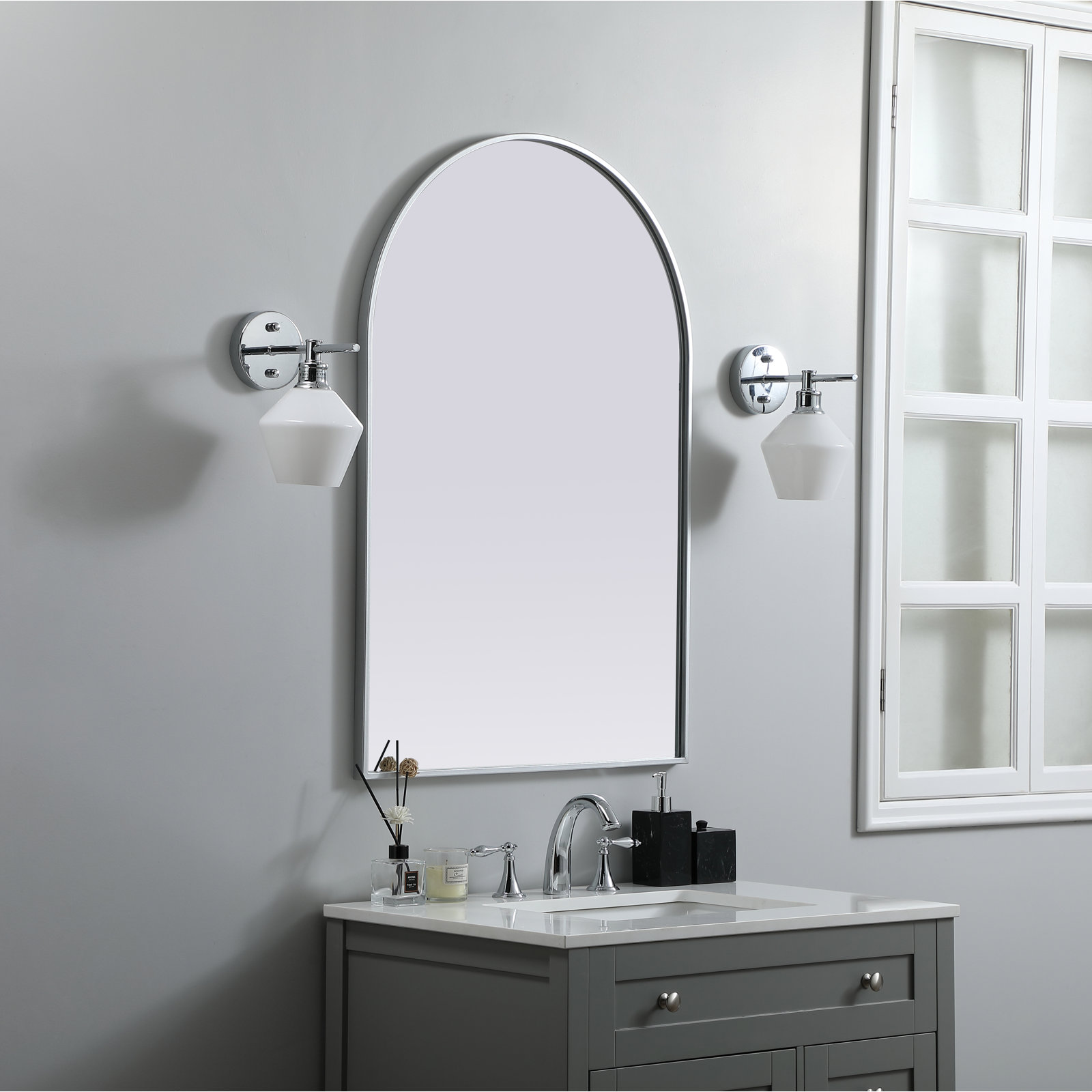 Sabine Metal Arch Wall Mirror, Silver, 40" x 27"