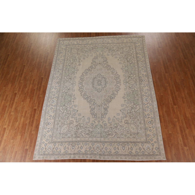 One-of-a-Kind Rectangle 9'5'' x 12'7'' 1960s Rectangle Wool Area Rug in Beige