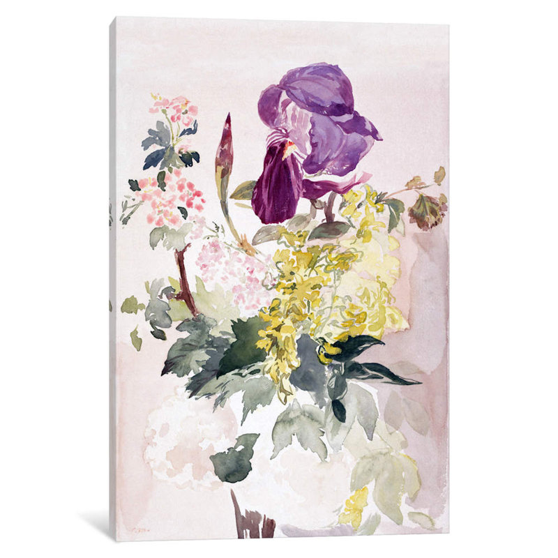 Flower Piece With Iris, Laburnum And Geranium by Edouard Manet - Wrapped Canvas Painting, 101.6 cm H x 66.04 cm W x 1.91 cm D
