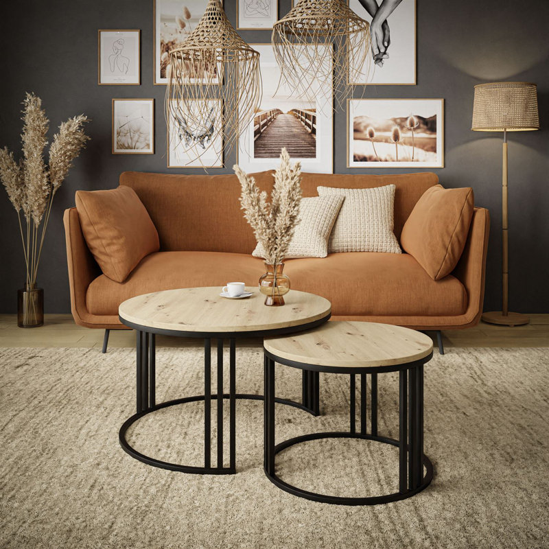 Melanija Frame Coffee Table, Black, Artisan Oak