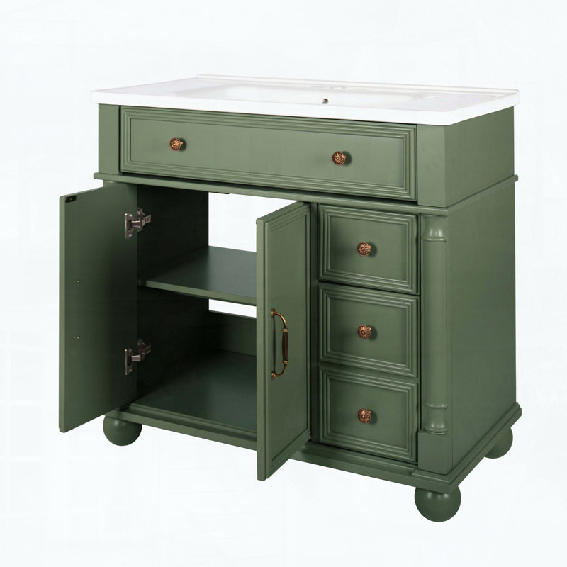 Meuble-lavabo Mid-Century avec base colonne romaine, vert