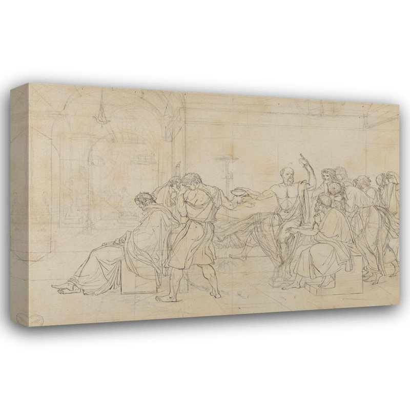 "La mort de Socrates" par Jacques Louis David - Art sur toile tendue avec châssis, H 48 po x l 33 po