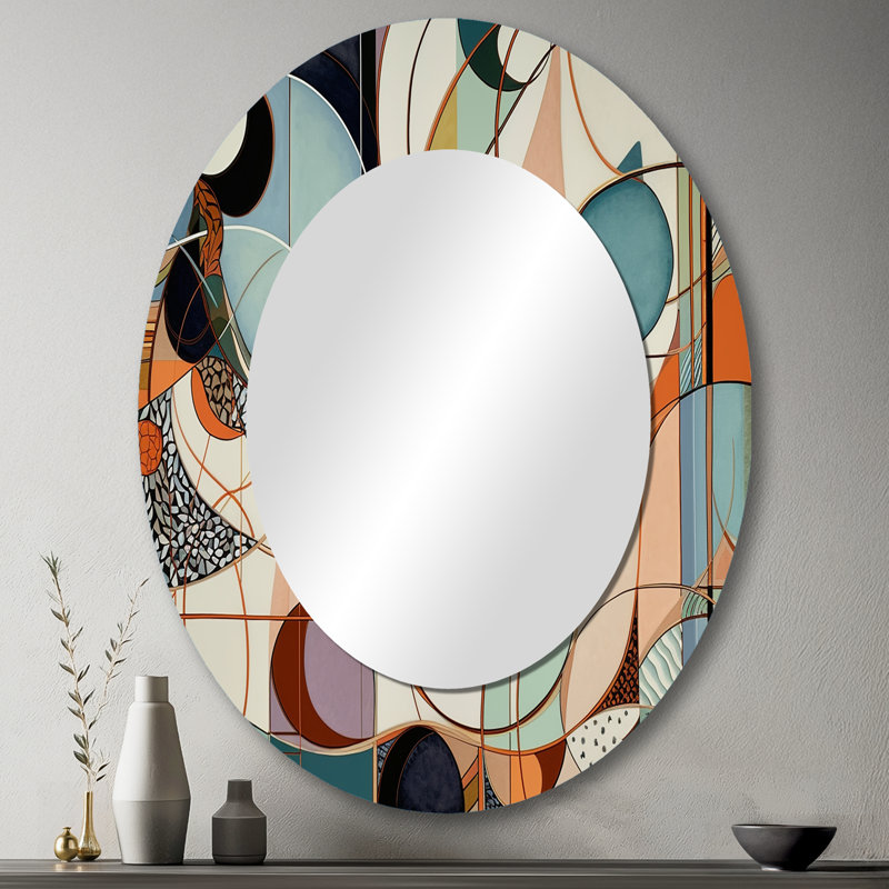 Boho pastel de couleur pastel II - grand miroir mural ovale sur métal, 43 po x 33 po