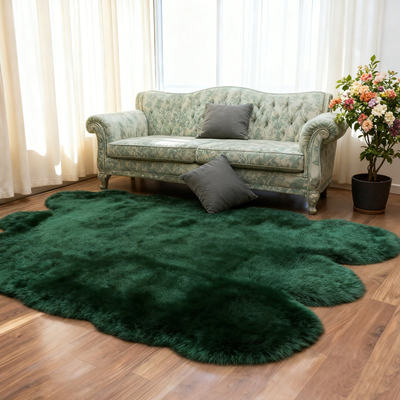 Cozy Thick Gray Faux Sheepskin Area Rug, Novelty 6' x 6'