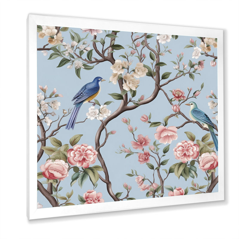Minimalisme, oiseau sur fleurs IV, impression sur toile, H 36 po x l 36 po x P 1,5 po, Cadre simple blanc
