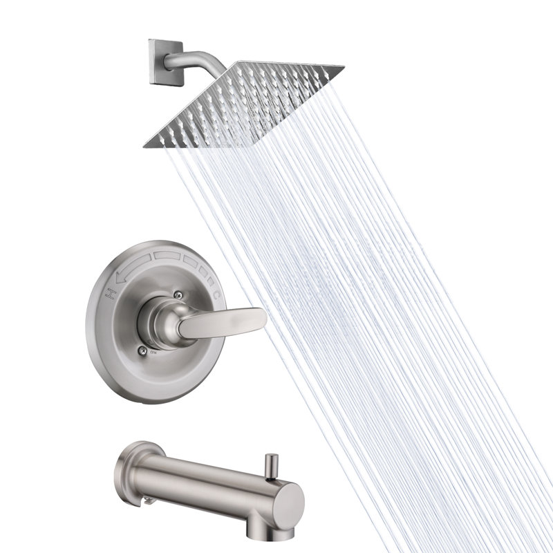 Tub Shower Faucet Set With High Pressure 8" Square Rain Shower Head，Replacement Faucet Shower Trim Kit, Brushed Nickel