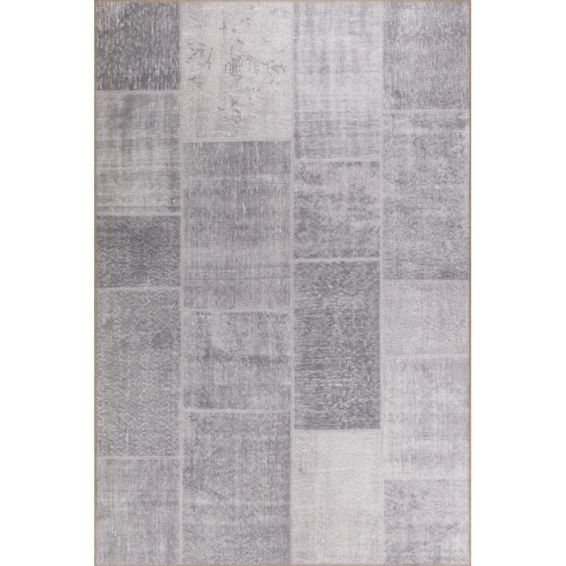 Tapis décoratif gris en patchwork gris, Rectangle 5 pi x 7 pi 7 po