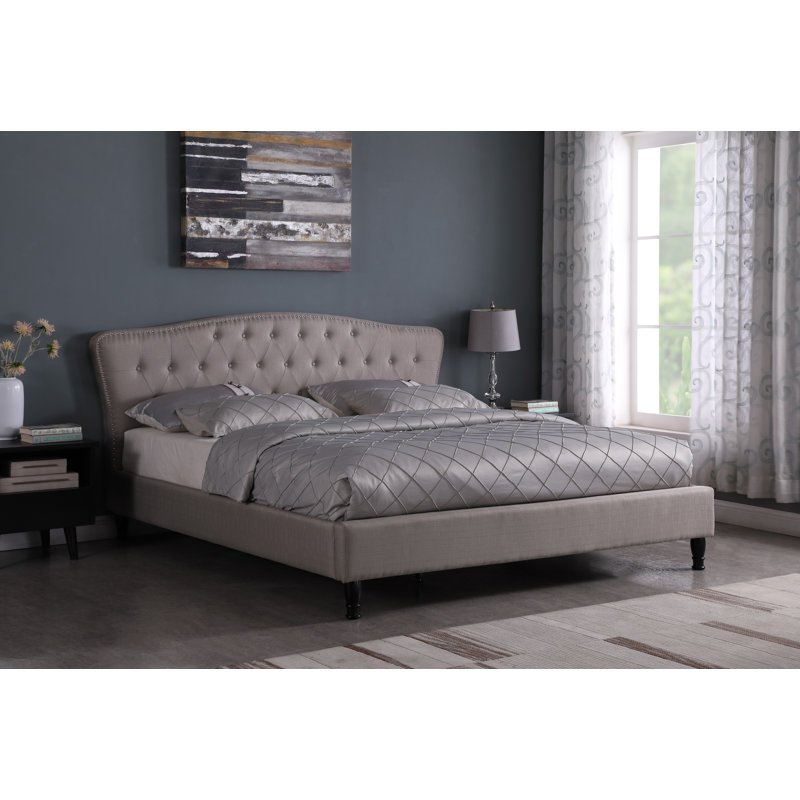 Upholstered Wingback Bed, Full, Gray