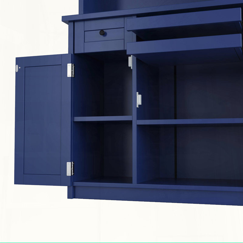 Buffet de ferme avec huche, garde-manger haut avec support à vin et tablettes réglables, Blue