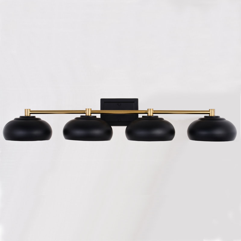 Mid Century Modern Dome Bathroom Vanity Fixture, Matte Black/Satin Brass, 4 Lights