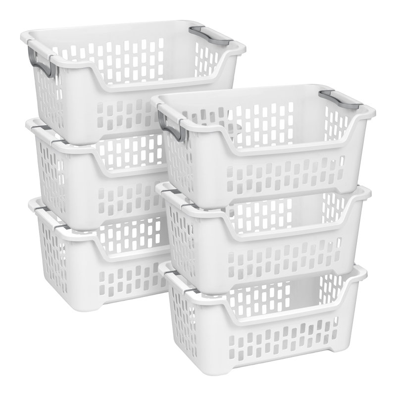 Sterilite Stacking Laundry Basket, 2 Bushel Hamper with Handles, White, 6 Pack, 6 Pack