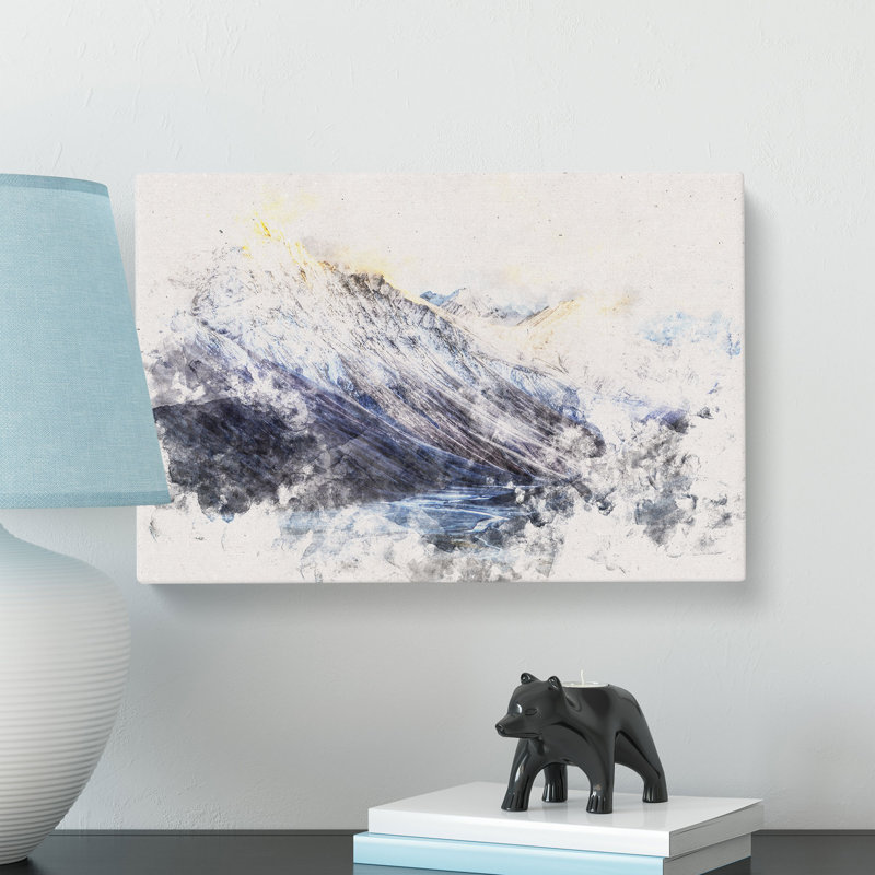 Spiti Valley In The Mountains Watercolour - Wrapped Canvas Print, 40cm H x 60cm W x 3cm D