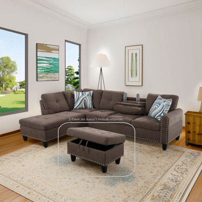 Ensemble de canapé modulaire en L brun de 97,5 po de largeur - 2 pièces