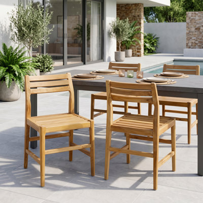 Ensemble de 2 chaises de salle à manger d'intérieur/extérieur Blas en teck clair avec siège et dossier à lattes