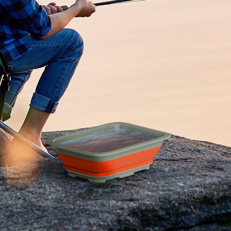 Collapsible Ice Bucket - Portable Outdoor Basin, Dish Tub for Camping and Tailgating Arlmont & Co. Color: Orange