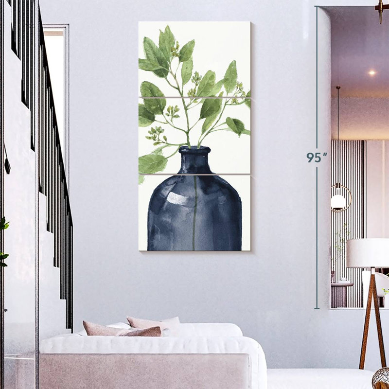 Mixed Greenery I Navy, 75" H x 36" W