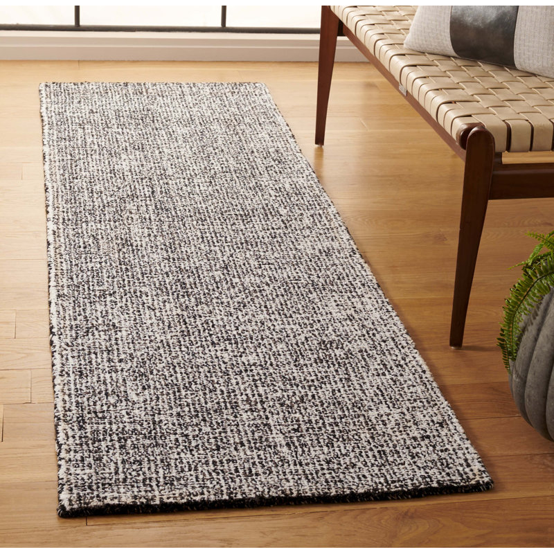 Tapis noir / ivoire en jute de laine touffeté à la main Macguiness, Tapis de couloir 2 pi 3 po x 8 pi