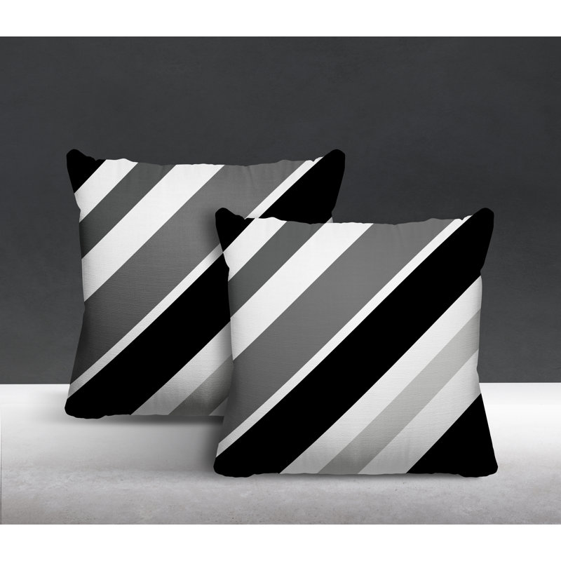  Coussin décoratif intérieur / extérieur à rayures, L 19 po x H 19 po, Noir
