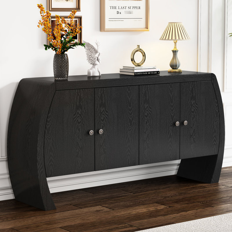 Armoire à quatre portes avec placage en frêne et tablettes pratiques, Noir