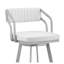Tabouret de bar rotatif 26 po avec repose-pieds Orlen, similicuir blanc et base en métal argenté Orlen