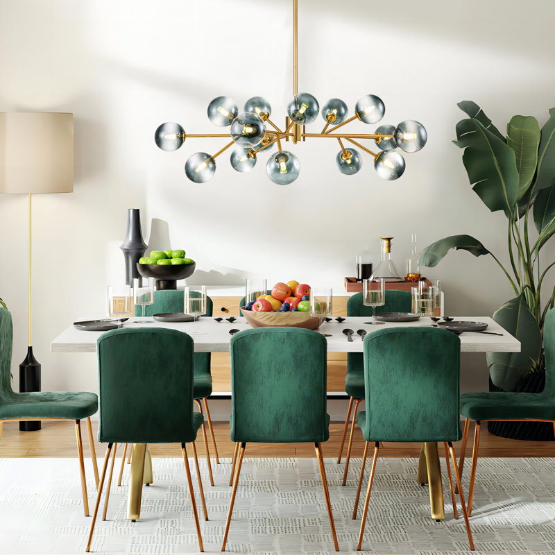 Burness 15 - Light Sputnik Modern Linear Modern Glass Bubble Dining  Chandelier, Gold