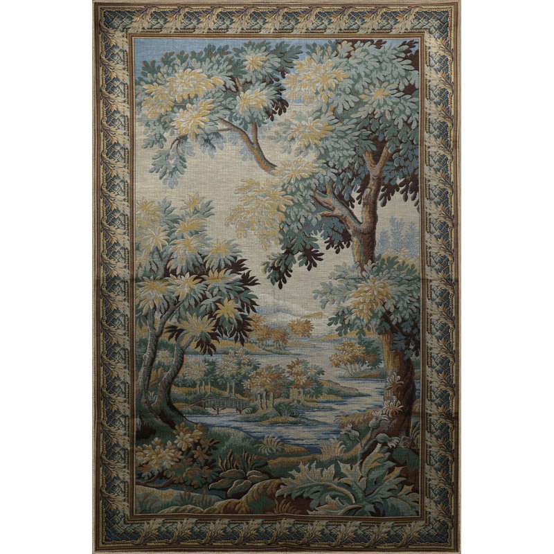 Multi Color Tapestry Design River and Tree Pattern Creative Modern Decorative Machine Washable Area Rug
