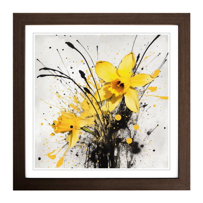 Daffodil Splatter - Single Picture Frame Print on Wood