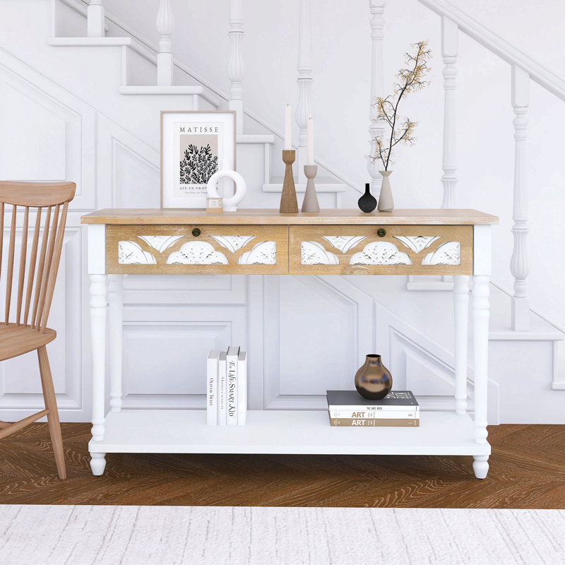 48 Inch Long Console Table With 2 Drawers And 1 Bottom Shelf For Entryway Hallway Easy Assembly - Traditional Craftsmanship And Functionality Combined