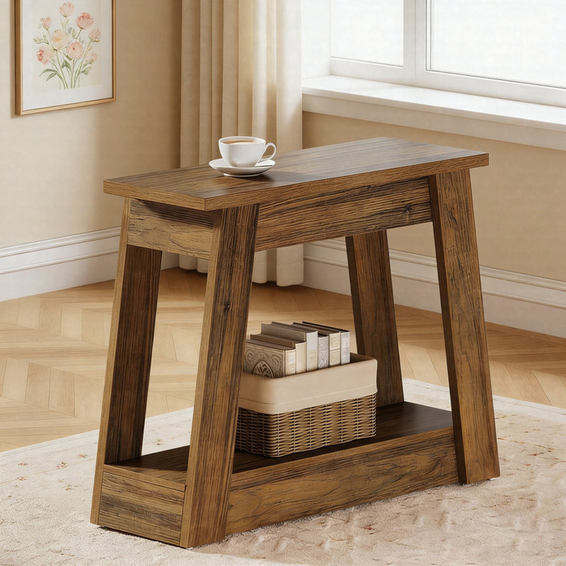 Table de bout en bois - Petite table d'appoint à 2 niveaux avec tablettes de rangement