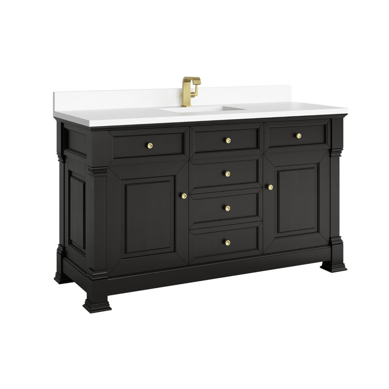 Brookfield Single Vanity, White Zeus, Single Hole, Black Onyx