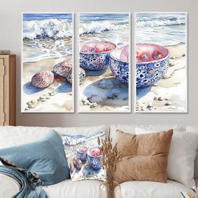 Ensemble de salon de plage en poterie rose et bleu III