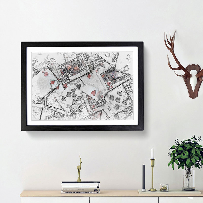 Deck of Cards in Abstract - Picture Frame Graphic Art Print, 36cm H x 48cm W x 2cm D, Black Framed